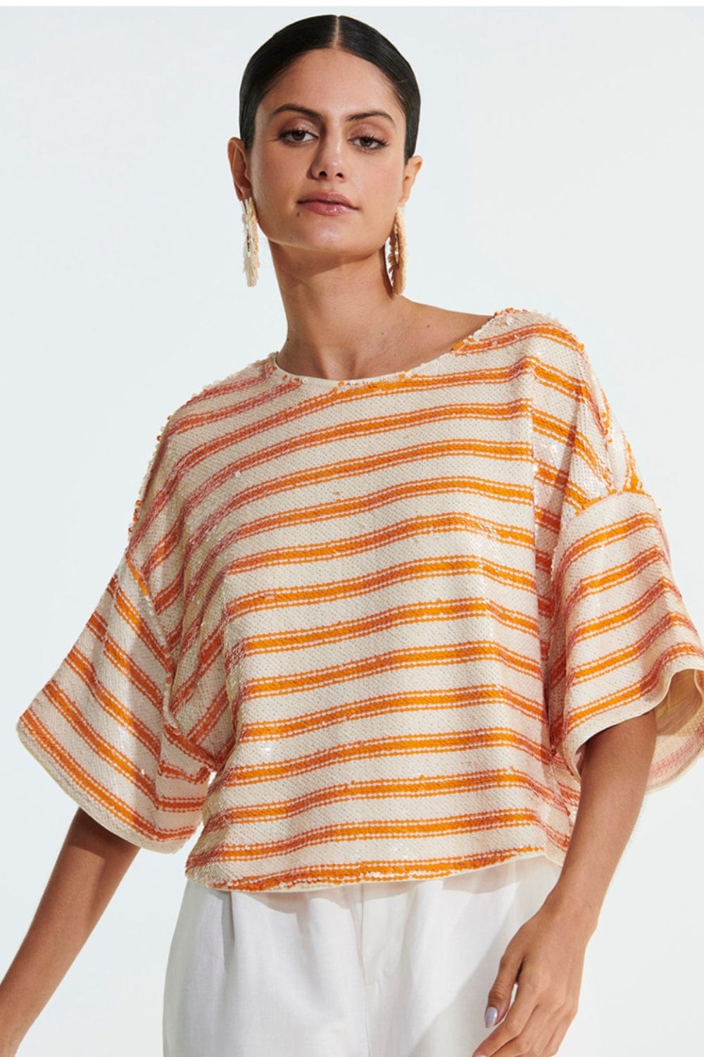 L'Cecci - Blusa Cropped Manga Curta em Paetês