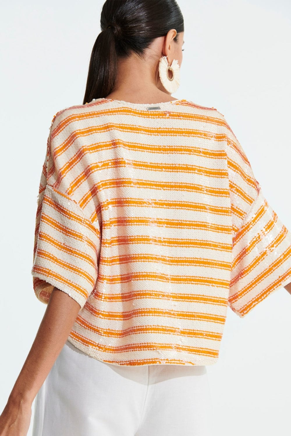 L'Cecci - Blusa Cropped Manga Curta em Paetês