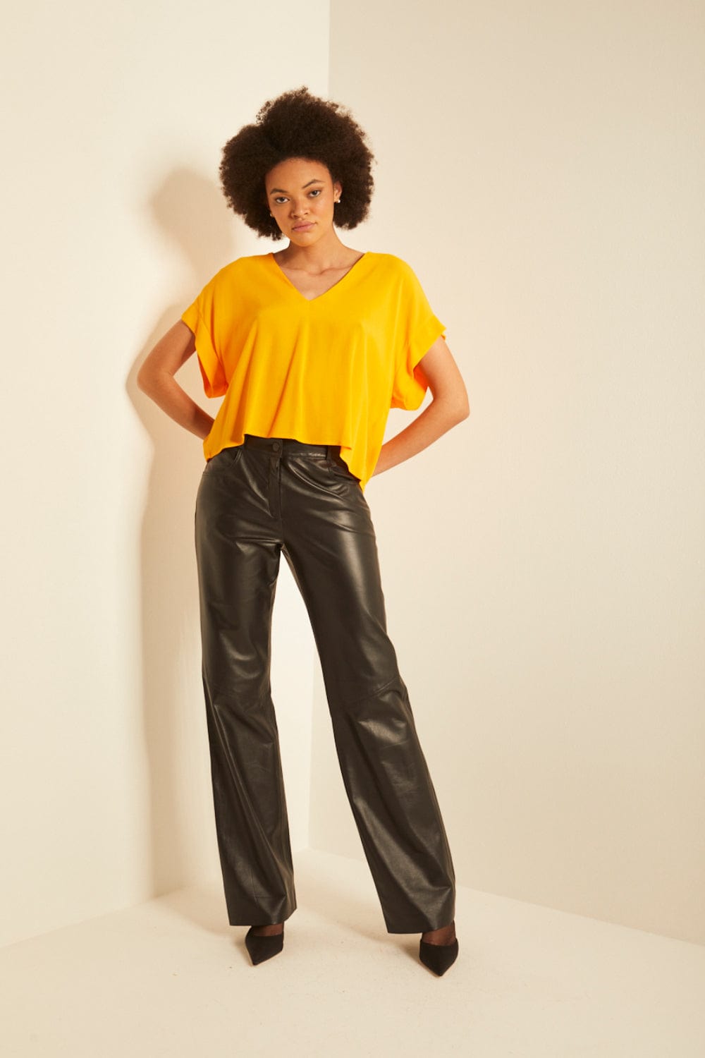 L'Cecci - Blusa Cropped Manga Curta Amarelo