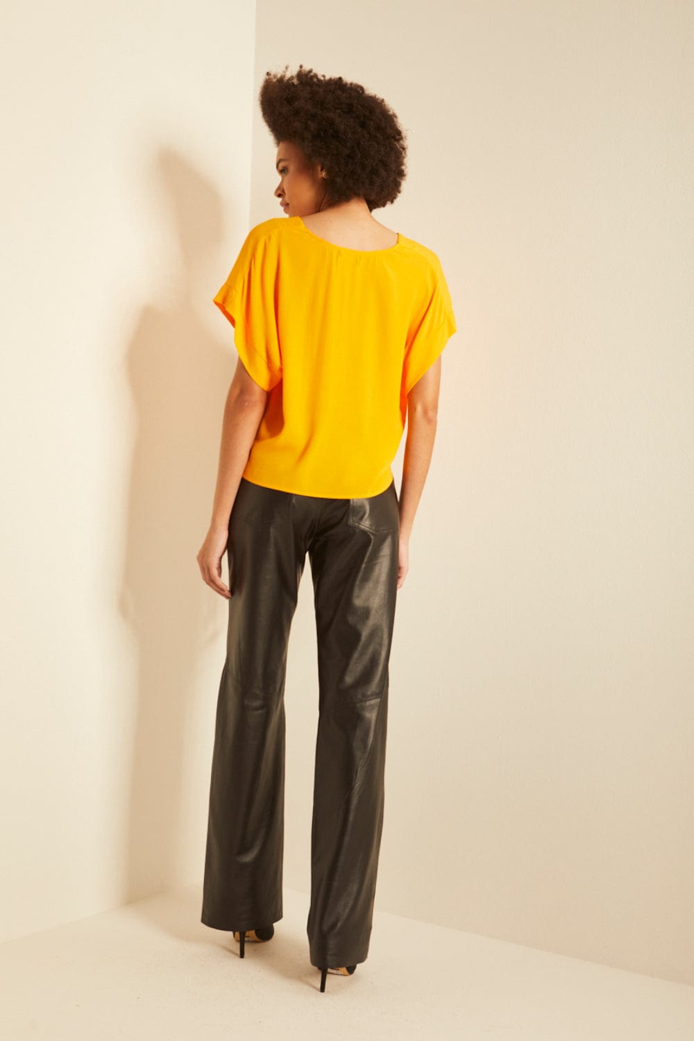 L'Cecci - Blusa Cropped Manga Curta Amarelo
