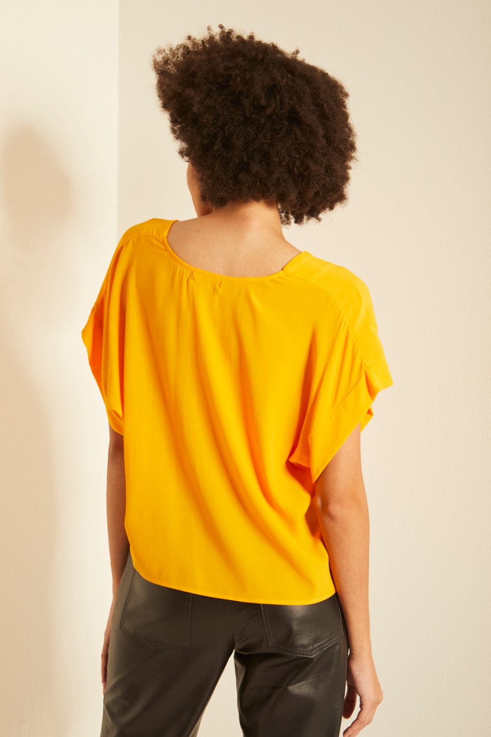 L'Cecci - Blusa Cropped Manga Curta Amarelo