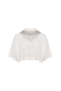 Canal - Blusa Manga Curta Shine Bordado Off White