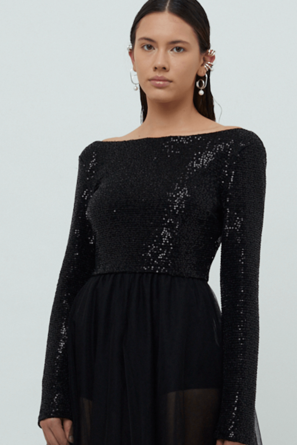 Glória Coelho - Blusa Manga Longa Paetês Preto