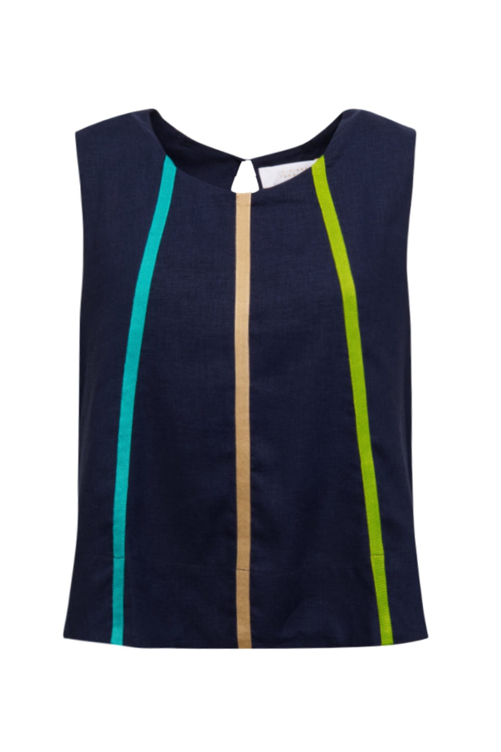 Viviane Furrier - Blusa sem Manga Trapésio com Aplicação Azul Marinho