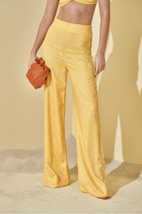 L'Cecci - Calça Pantalona Jacquard Amarelo