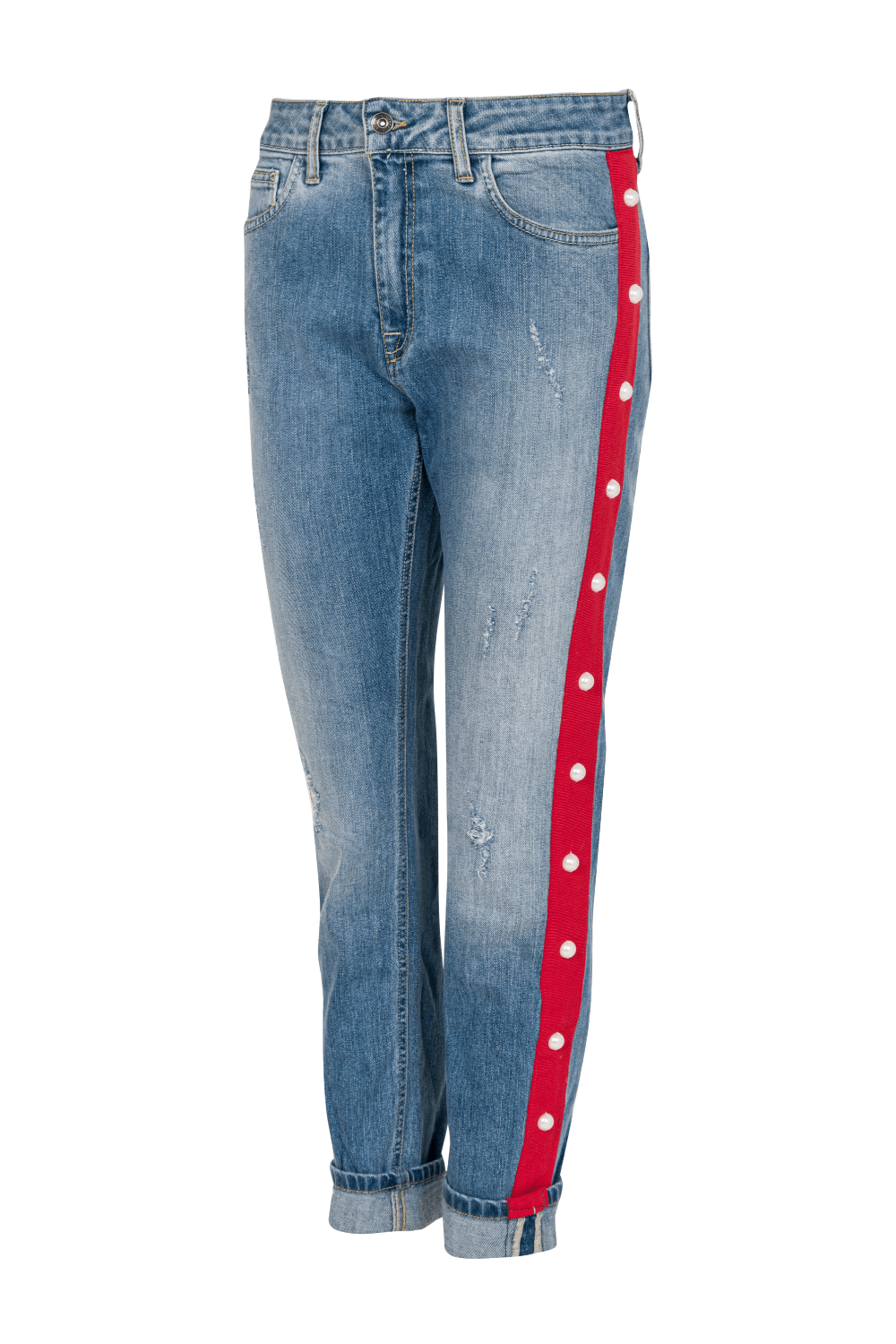 Spell - Calça Jeans com Faixa Vermelha com Pérolas