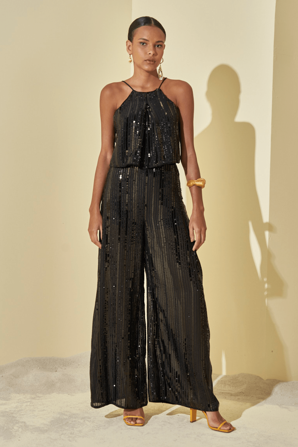 L'Cecci - Calça Pantalona Paetê Preto