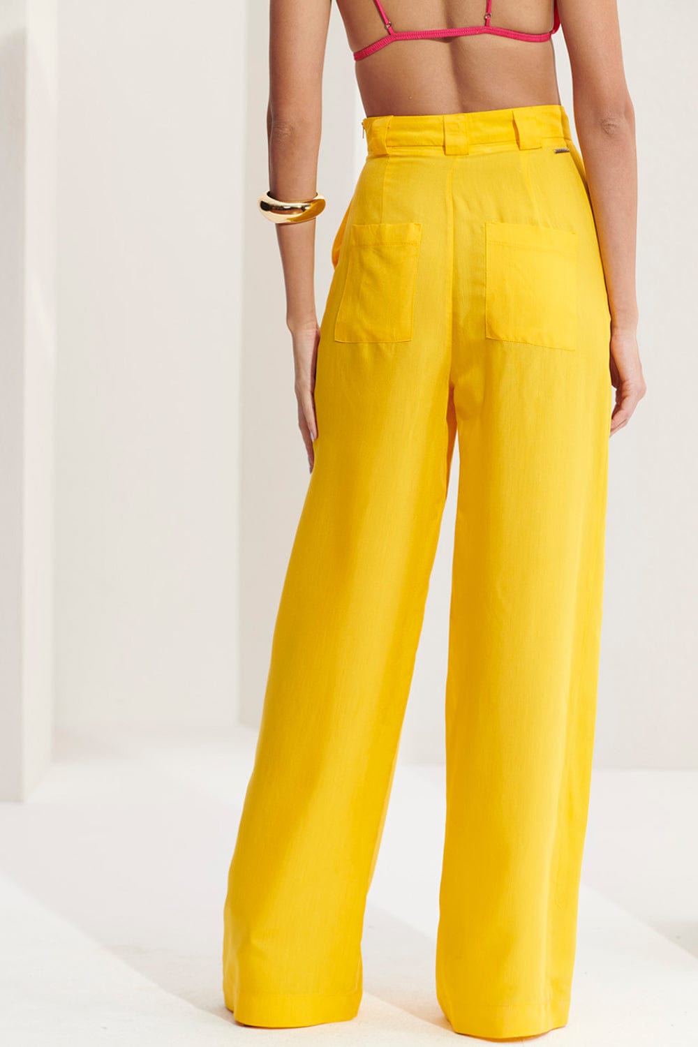 L'Cecci - Calça Pantalona Cintura Alta Amarelo