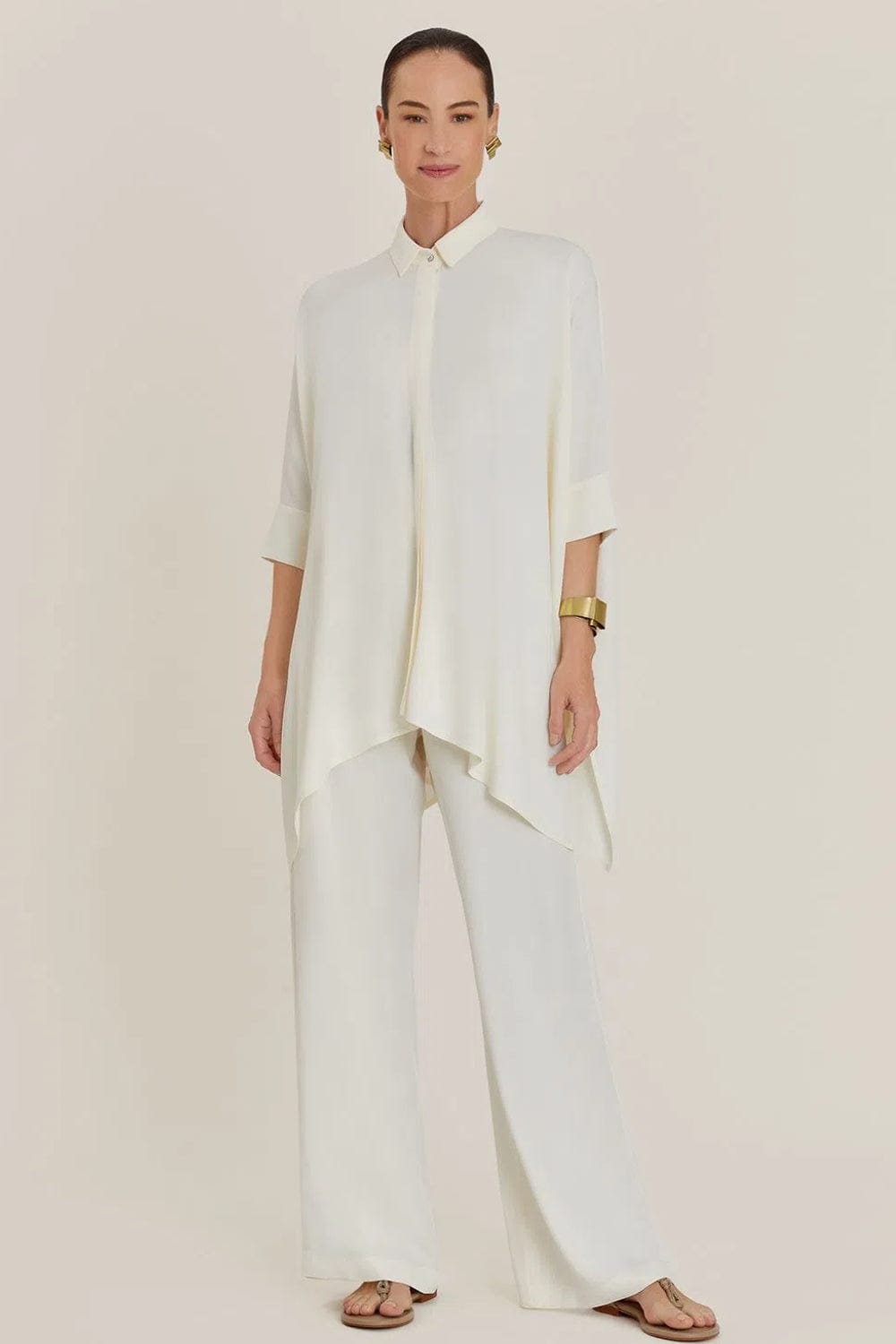 Lenny Niemeyer - Calça Pantalona Cós Inteiro Off White