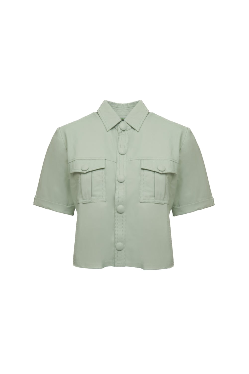 M Leal - Camisa Cropped Couro Verde Claro