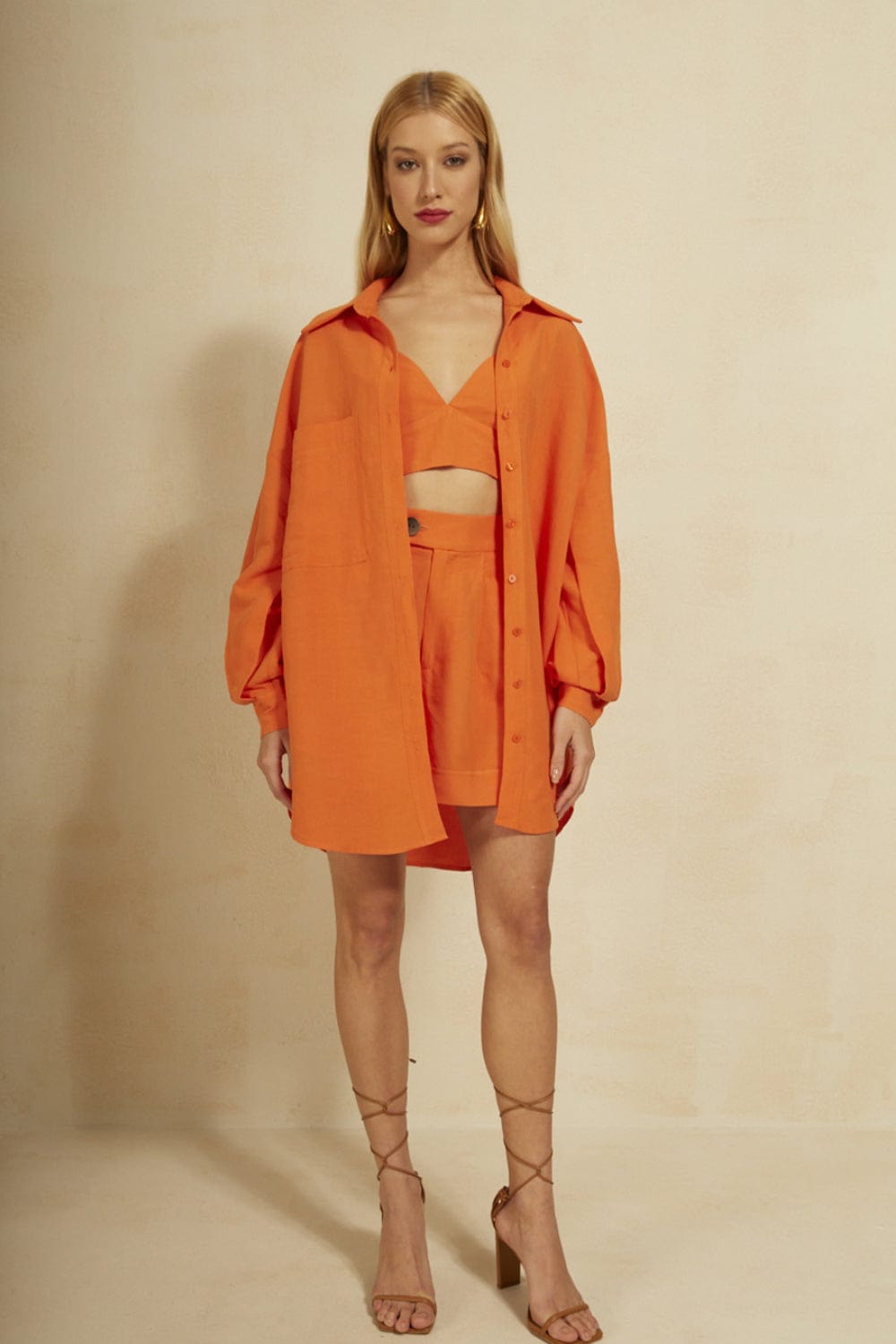 L'Cecci - Camisa Manga Longa Viscolinho Laranja