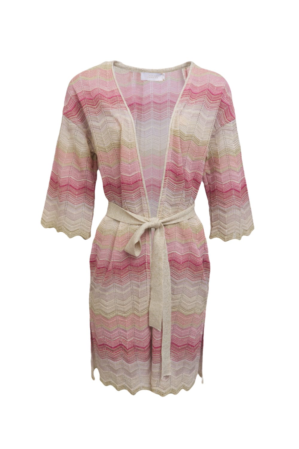 Viviane Furrier - Cardigan Curto em Tricot Chevron Rosa