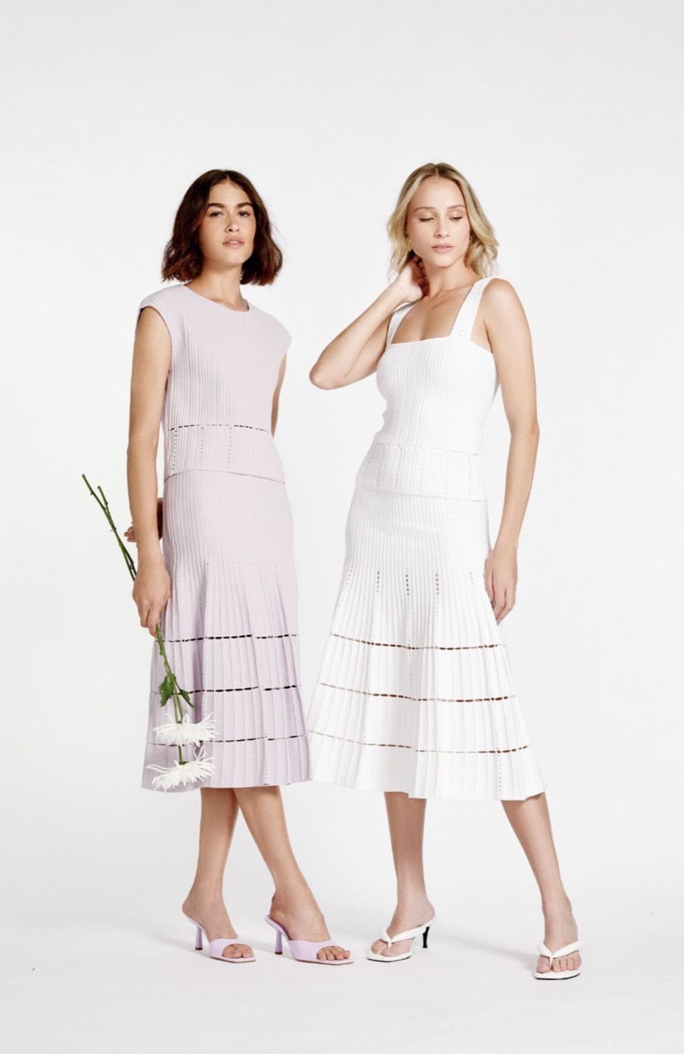 Viviane Furrier - Saia Midi em Tricot com Vazados Modulados Lilas