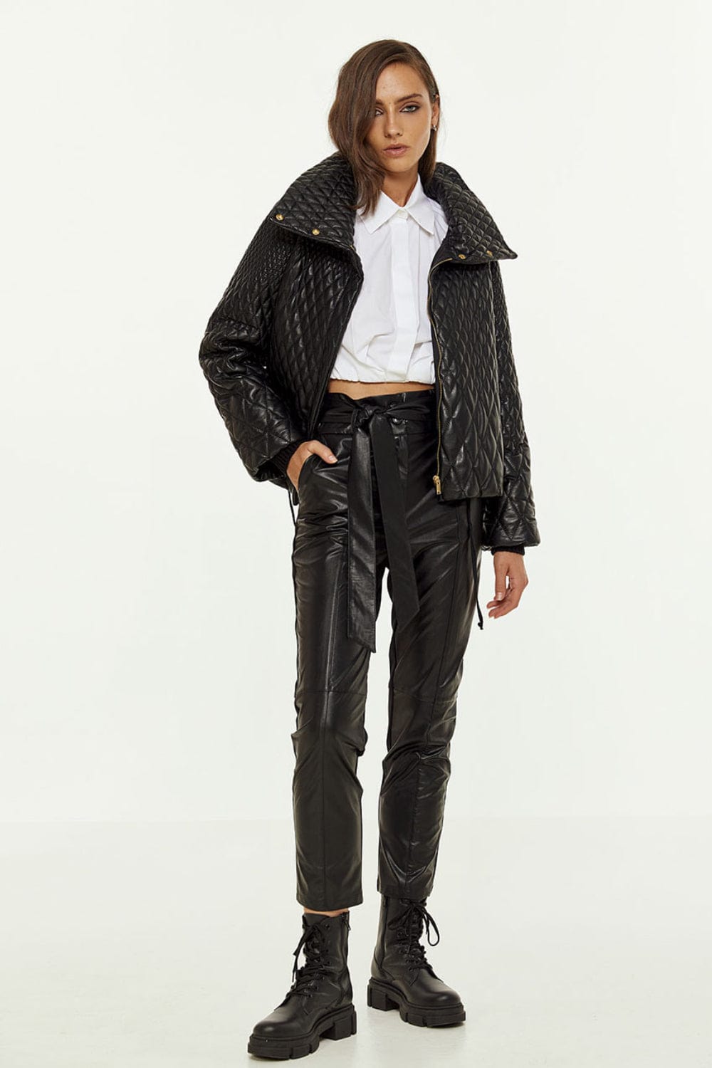 Access - Jaqueta Metalassê Couro com Pele e Tricot