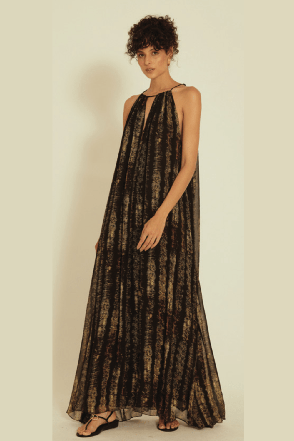 Lenny Niemeyer - Vestido Longo Franzido Decote Seda Bruma