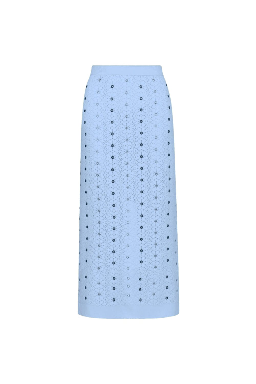 Coven - Saia Midi Tricot Ilhós Rendado Azul Claro