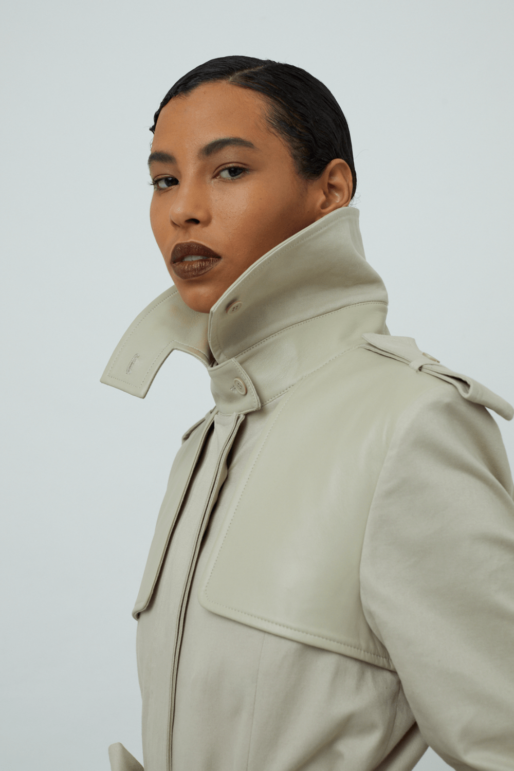 Glória Coelho - Trench Coat Algodão com Couro Bege