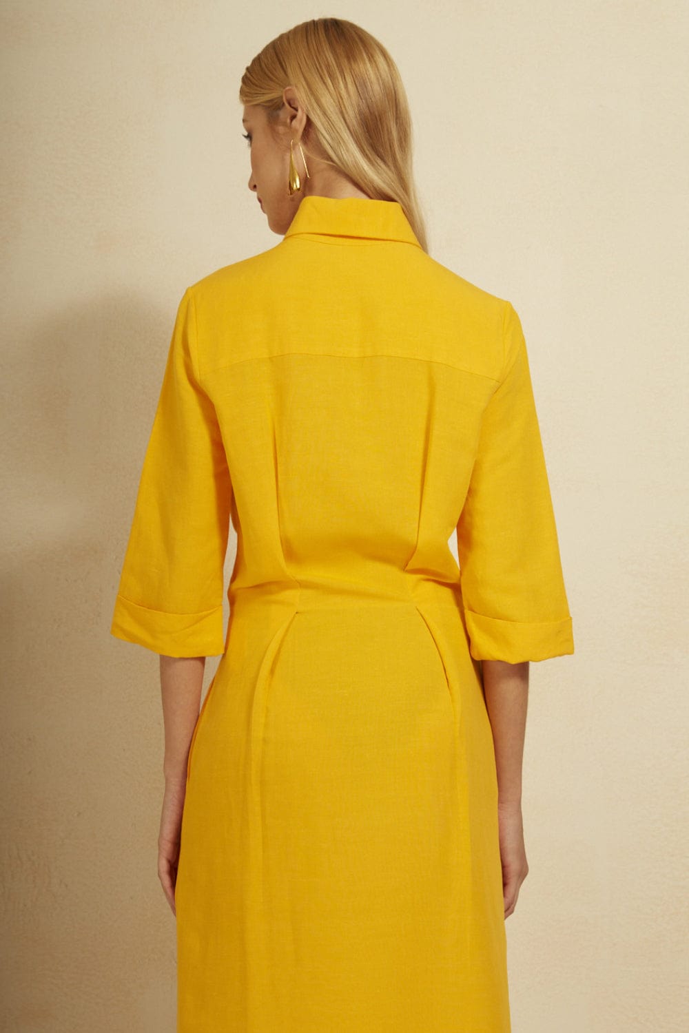 L'Cecci - Vestido Chemisier Longo Viscolinho Amarelo