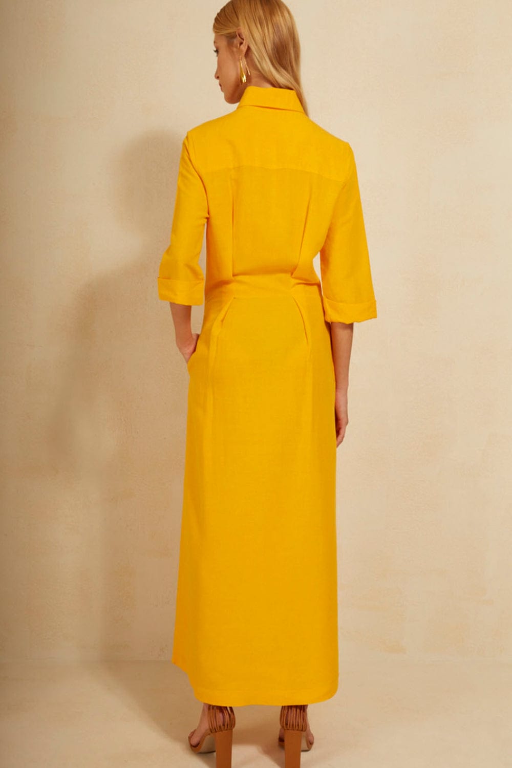 L'Cecci - Vestido Chemisier Longo Viscolinho Amarelo