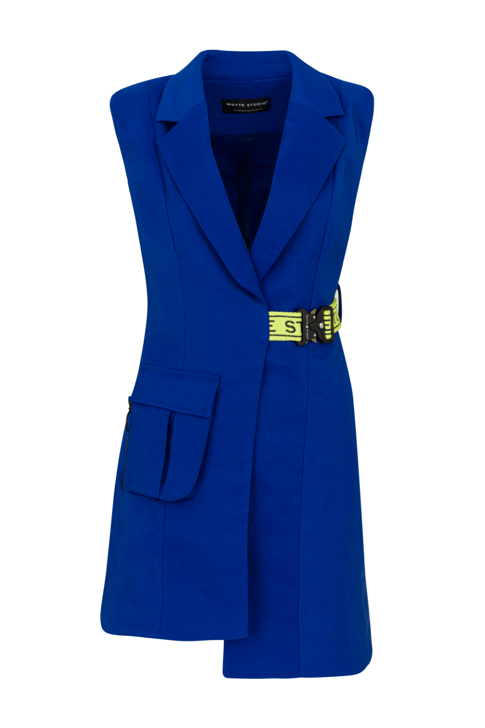 Whyte Studio - Vestido Curto Blazer Assimétrico sem Manga Azul