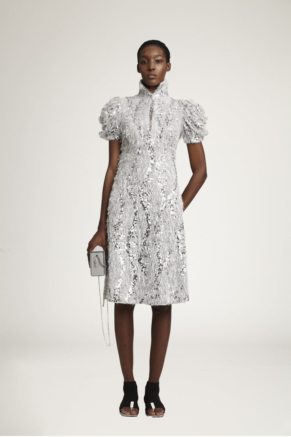 Glória Coelho - Vestido Midi em Paetês Island Prata