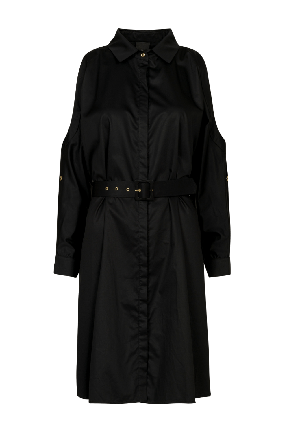 Access - Vestido Curto Manga Longa com Cinto Preto