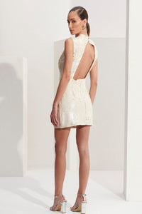 L'Cecci - Vestido Curto em Paetês Off White