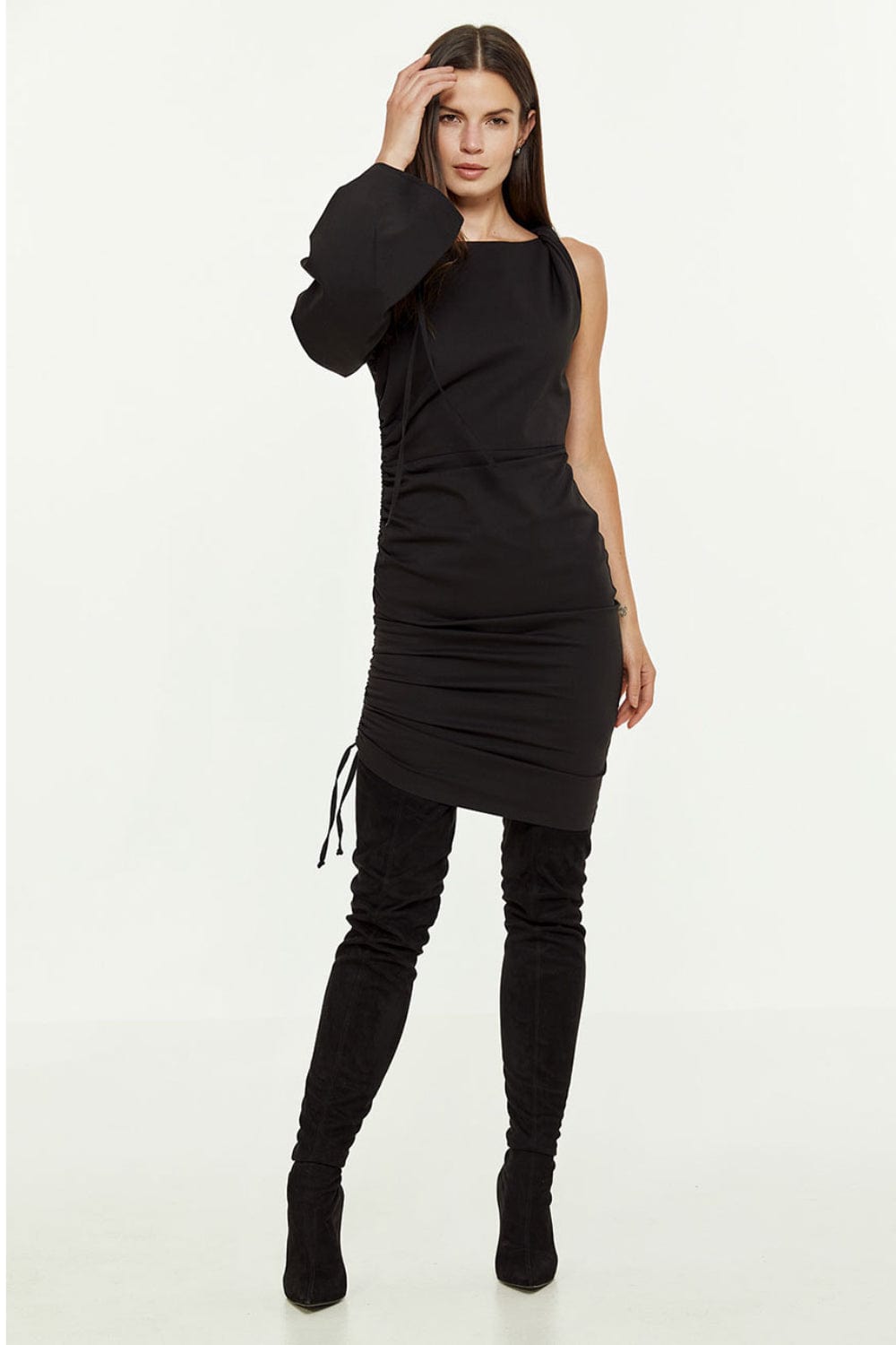 Access - Vestido Curto um Ombro Só Preto