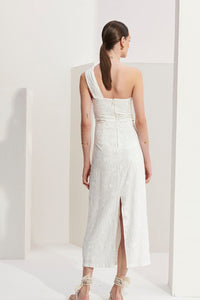 L'Cecci - Vestido Longo um Ombros Bordado Off White