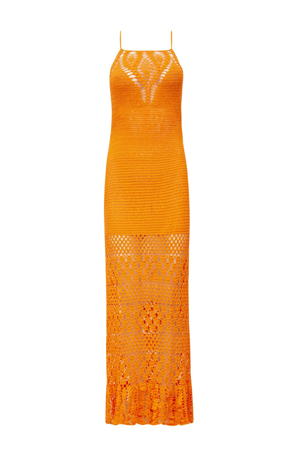 Club - Vestido Longo Crochet Frente Única Laranja