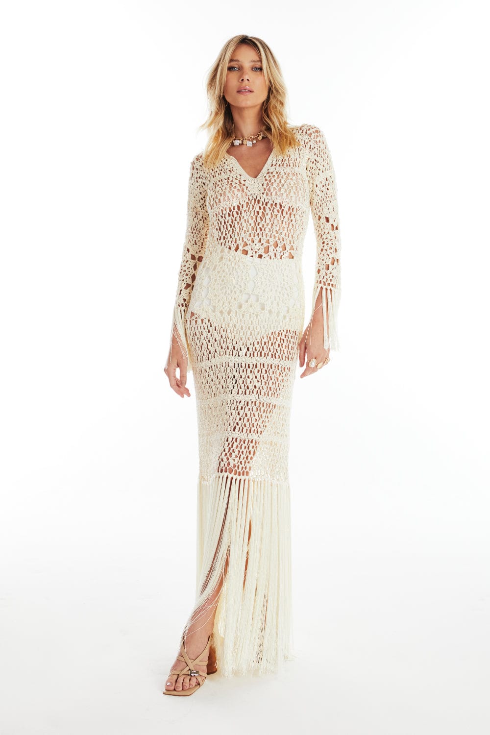 Denise Valadares - Vestido Longo Crochetado Off White