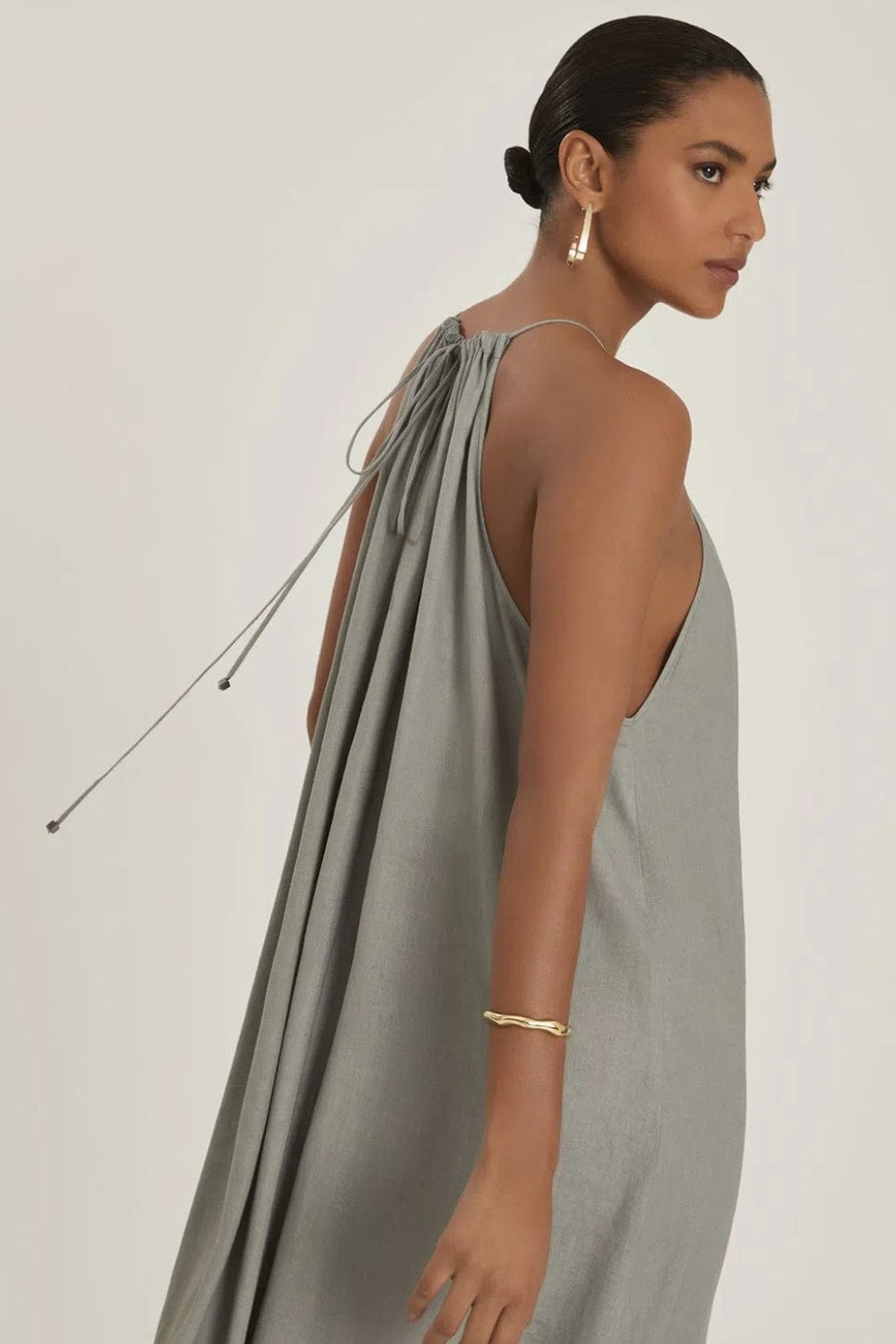 Lenny Niemeyer -  Vestido Longo Decote Franzido Beton Cinza