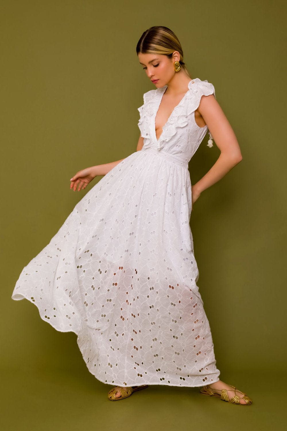 Lalibela - Vestido Longo Laise Saint Nicolas Branco