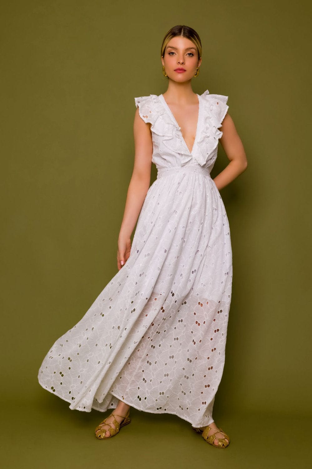 Lalibela - Vestido Longo Laise Saint Nicolas Branco