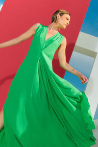 Lenny Niemeyer - Vestido Longo Prega Central Seda Verde