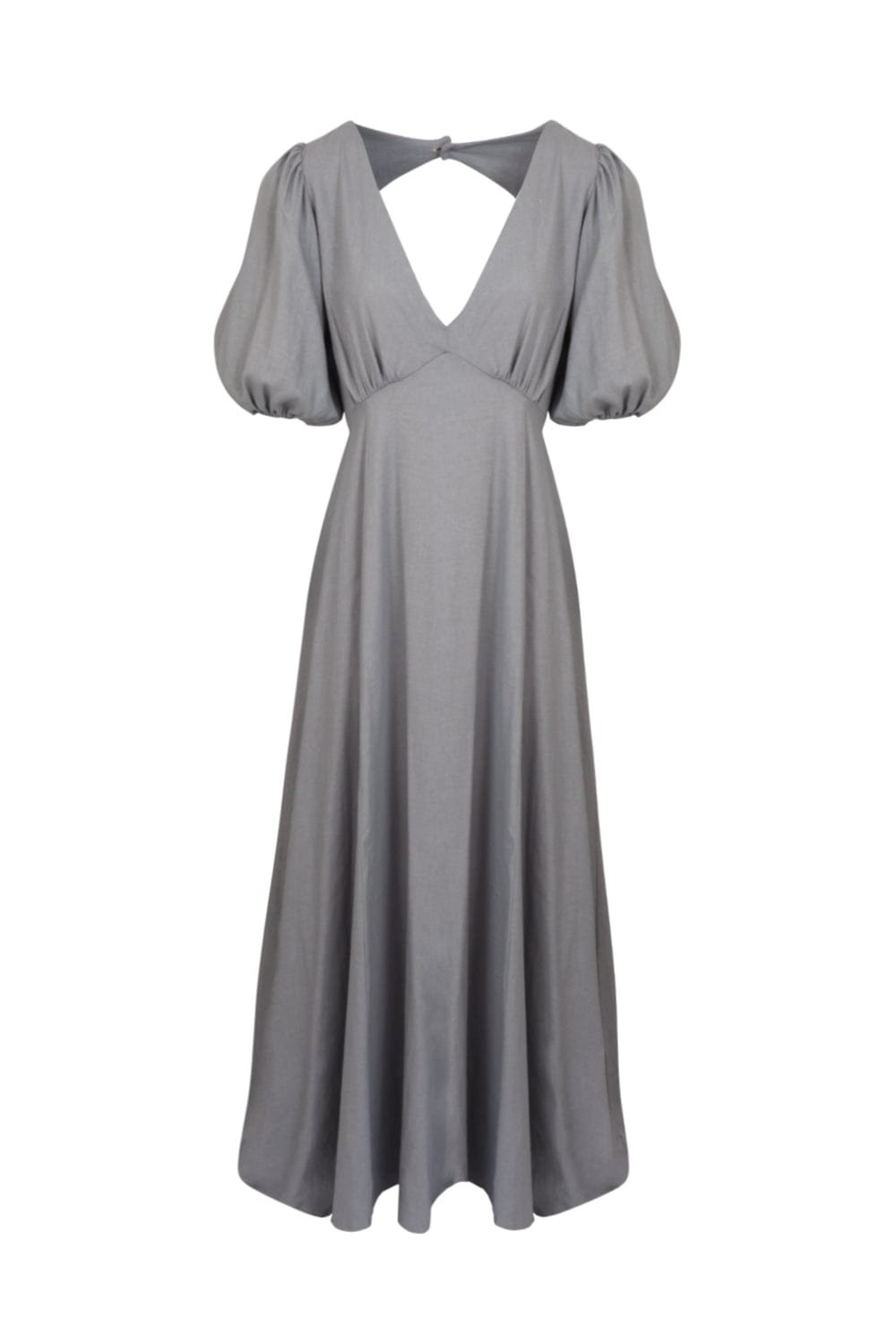 Lalibela - Vestido Longo Rosalie Detalhe Costas Viscolinho Cinza