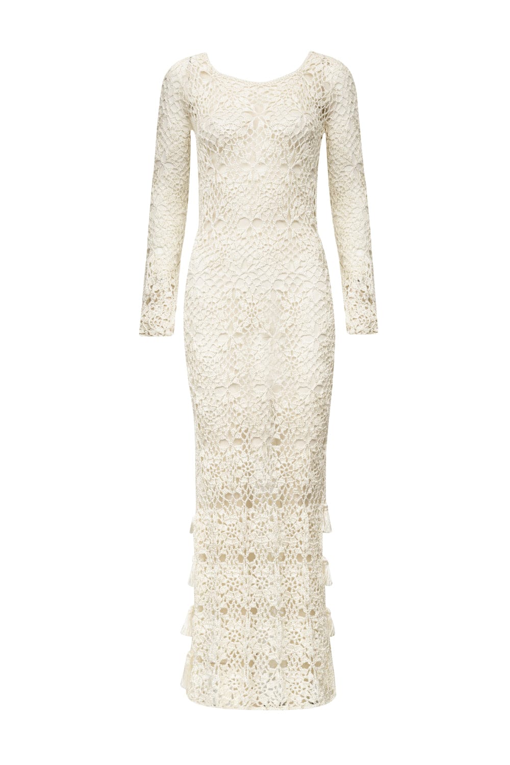 Club - Vestido Longo de Crochet Tassel Branco