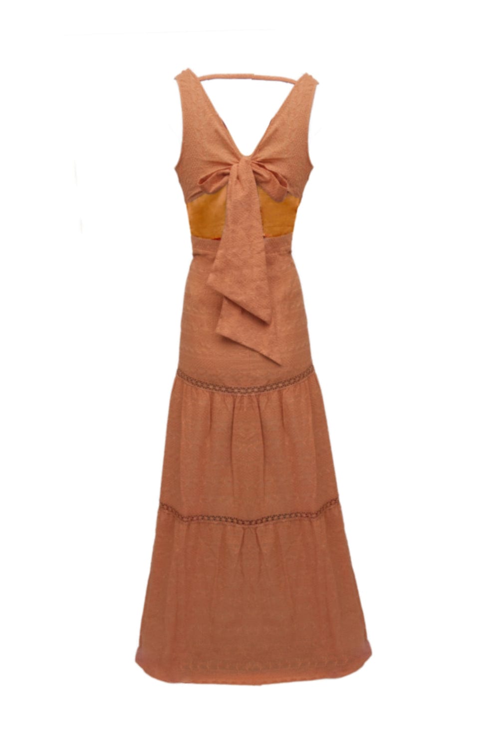 Ocasion - Vestido Longo de Laise Amarração Atrás Laranja