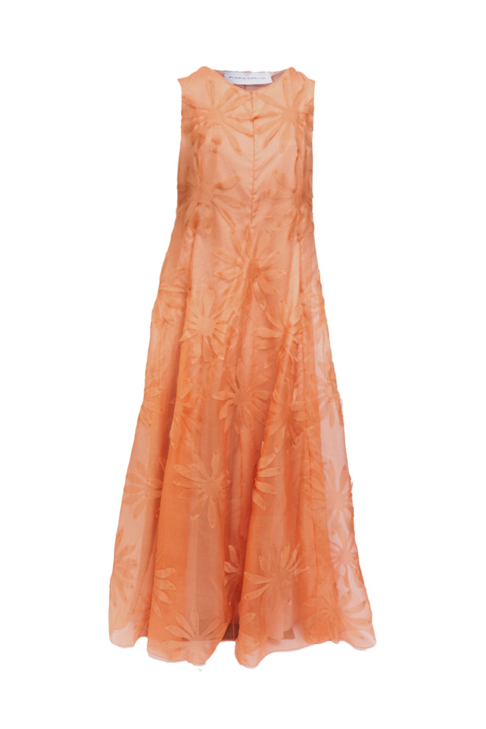 Glória Coelho - Vestido Longo de Organza de Seda com Flores Laranja