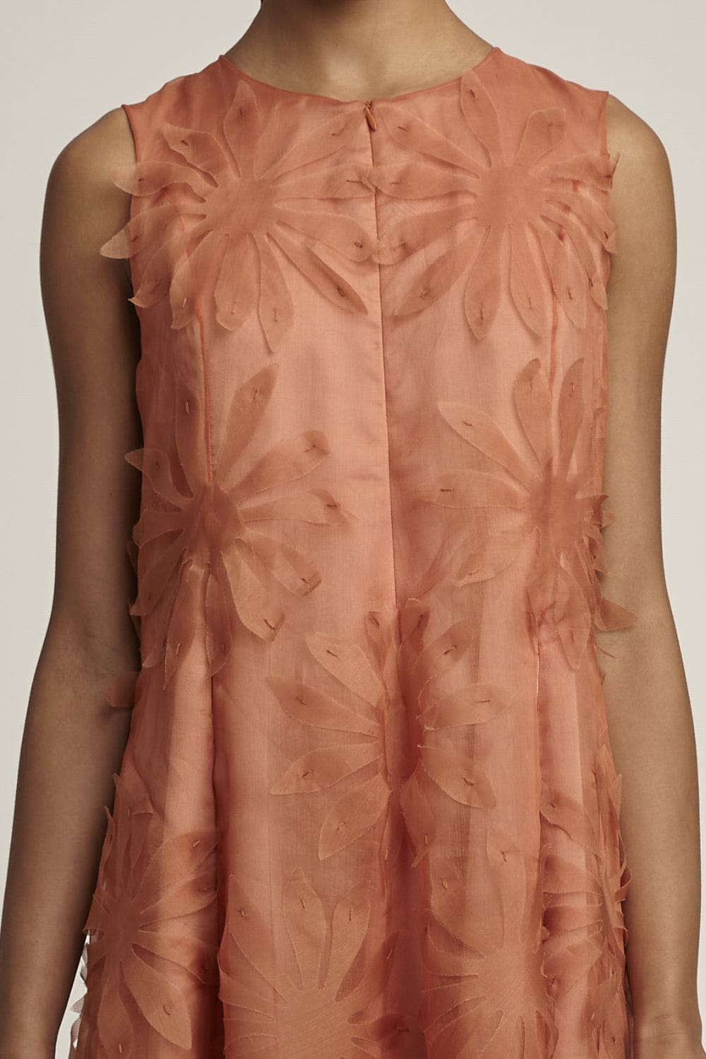 Glória Coelho - Vestido Longo de Organza de Seda com Flores Laranja