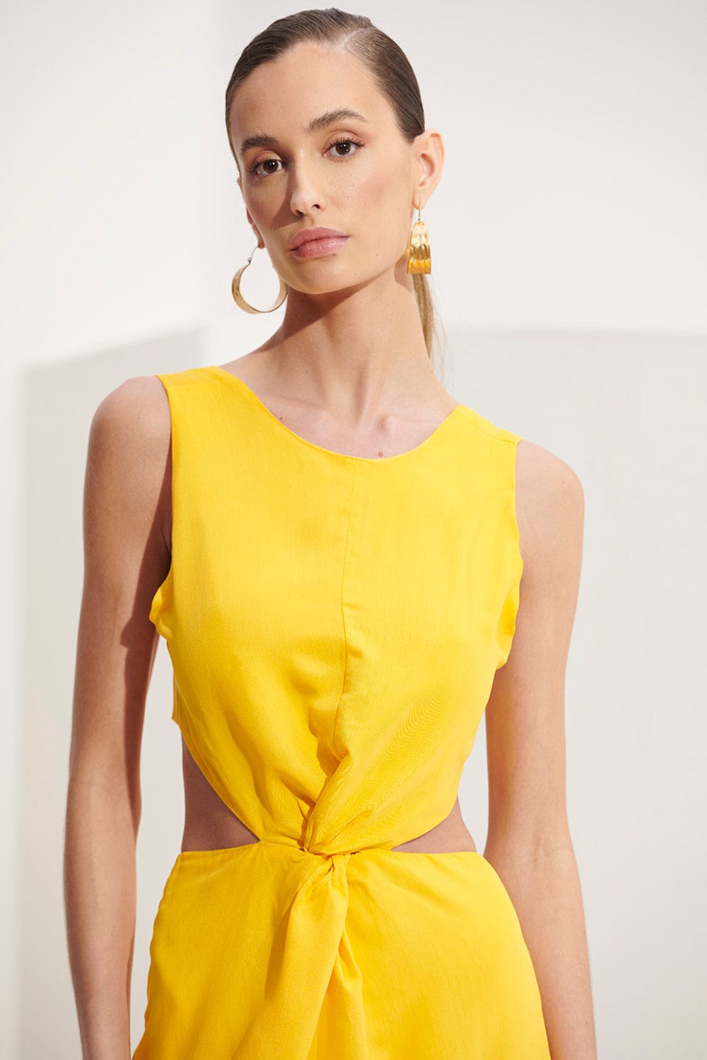 L'Cecci - Vestido Midi Fenda Frontal  Amarelo