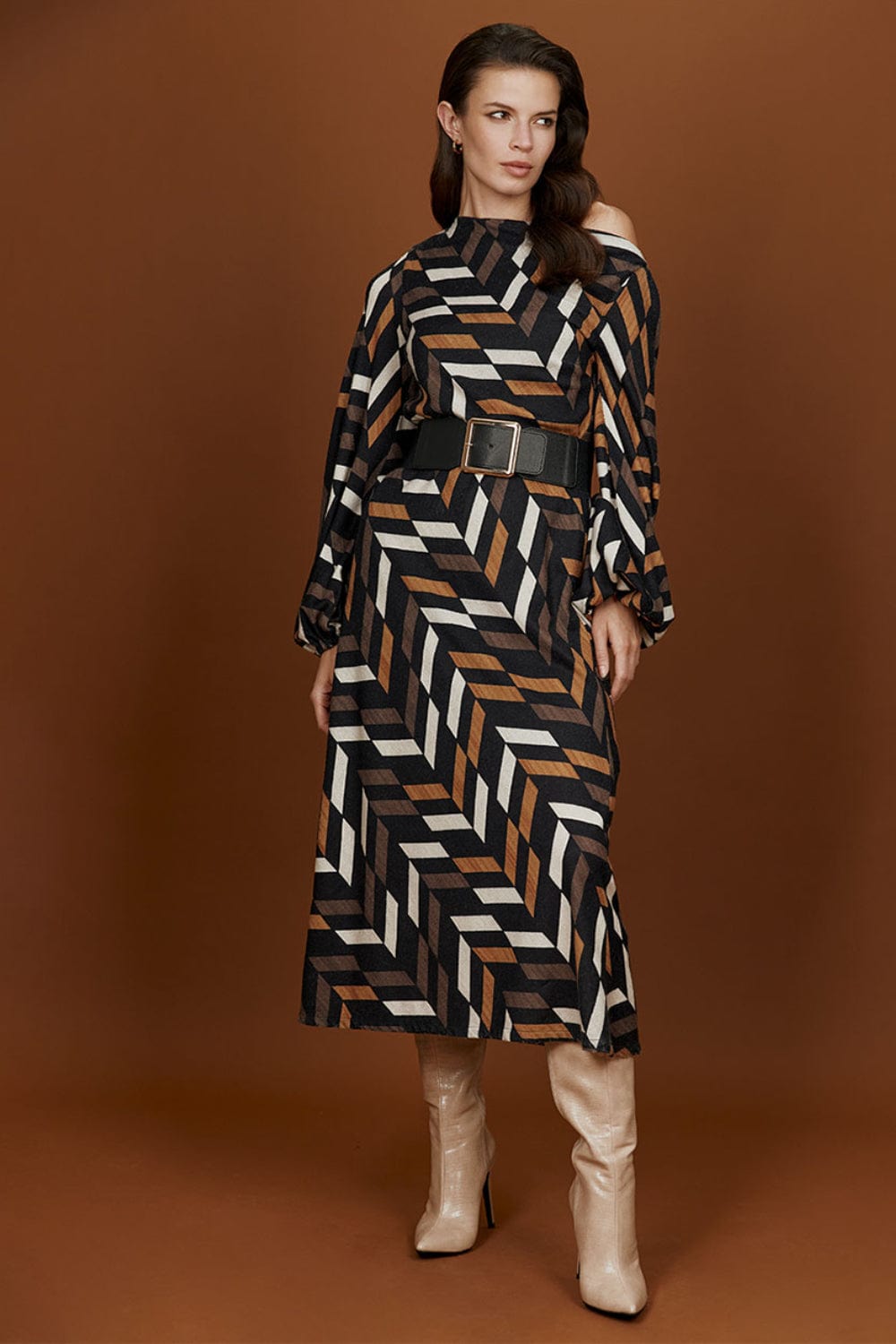 Access - Vestido Midi  Assimétrico Tricolor