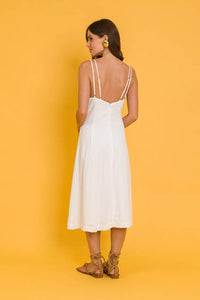 Lalibela - Vestido Midi Alças Duplas Viscolinho Branco