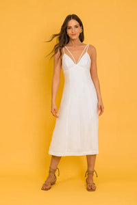 Lalibela - Vestido Midi Alças Duplas Viscolinho Branco