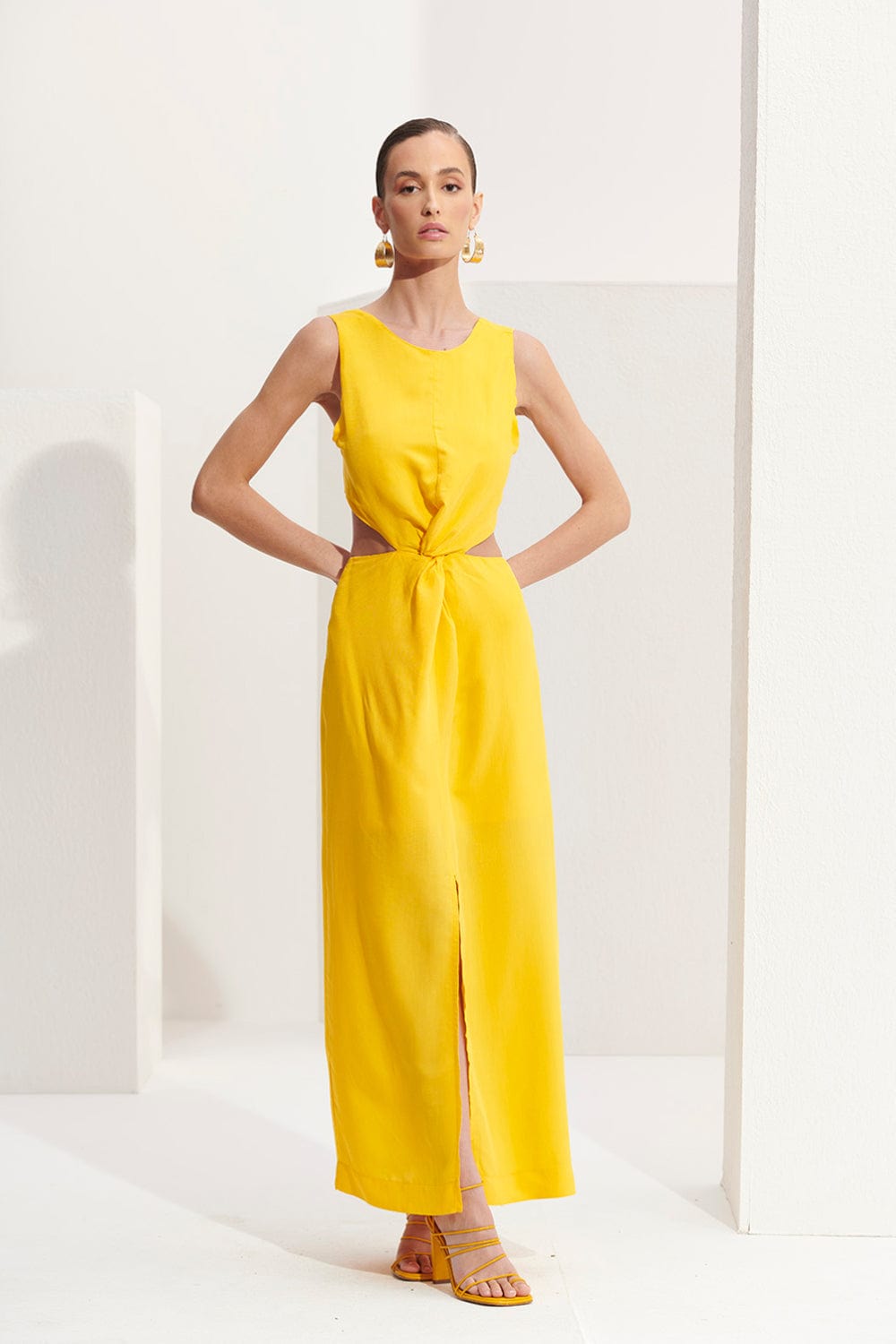 L'Cecci - Vestido Midi Fenda Frontal  Amarelo