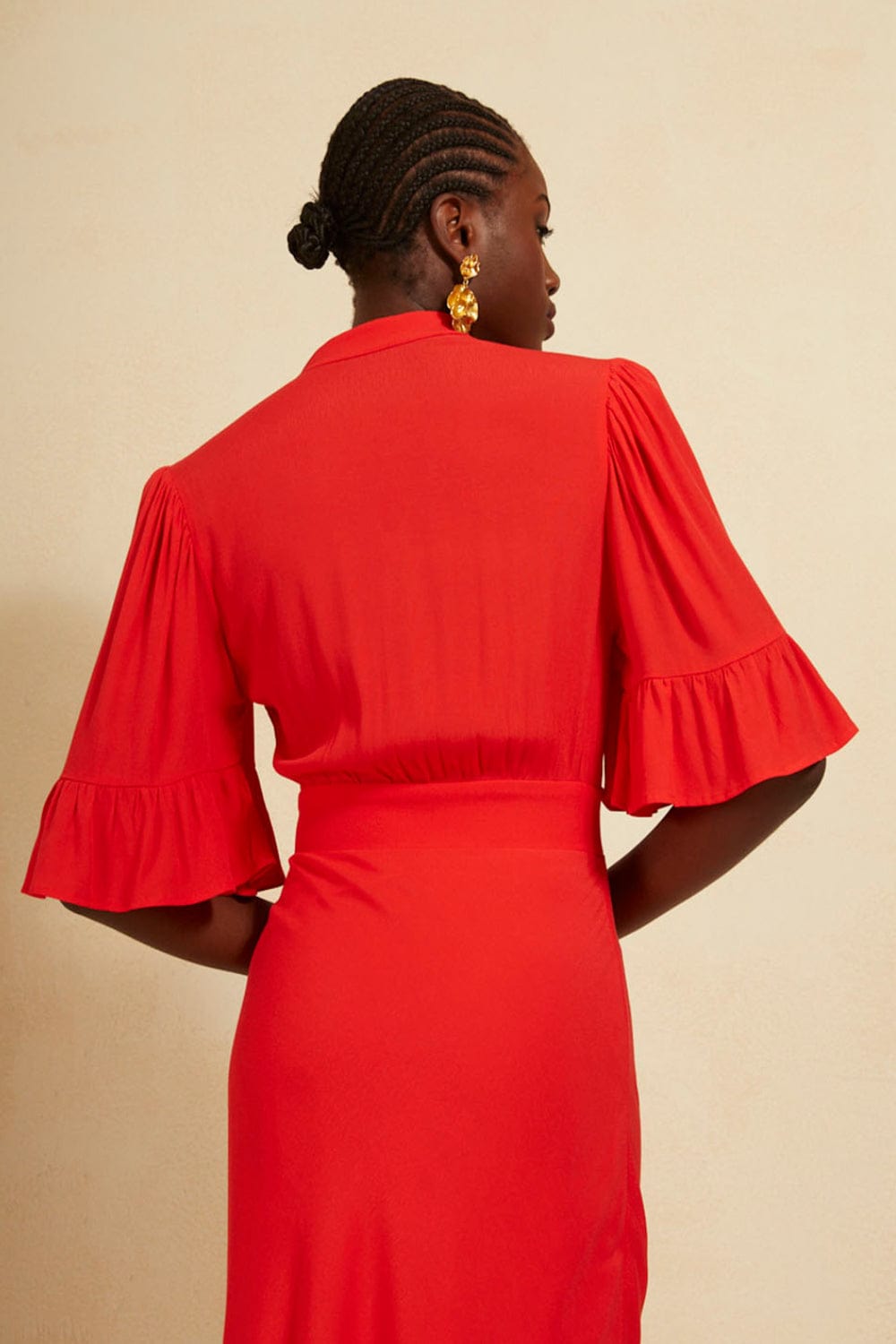 L'Cecci - Vestido Midi Manga 3/4 Vermelho