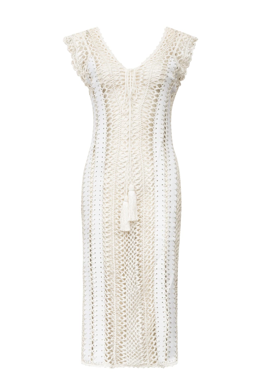 Andréa Almeida - Vestido Midi de Couro com Crochet Branco