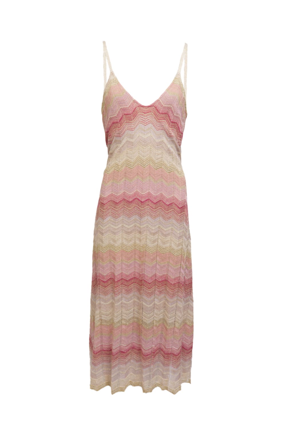 Viviane Furrier - Vestido Midi em Tricot Chevron Rosa