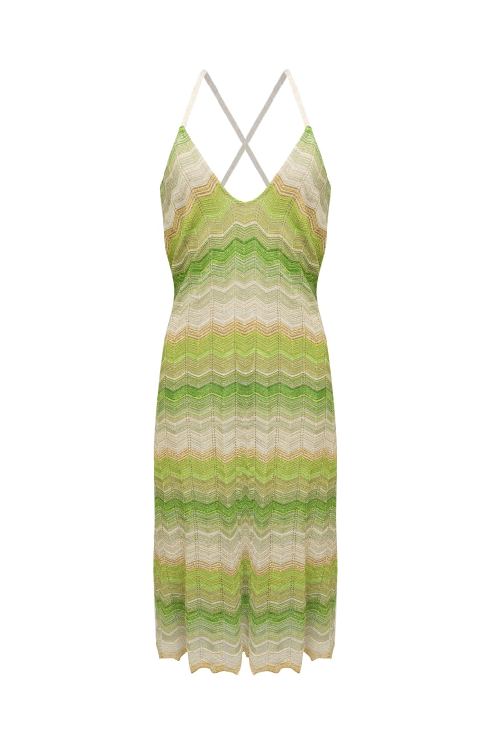 Viviane Furrier - Vestido Midi em Tricot Chevron Verde