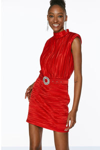 Access - Vestido Curto Plissado Vermelho